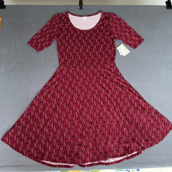 NEW LuLaRoe Burgundy Geometric Midi Dress Fall colors size 2XL - Picture 1 of 12